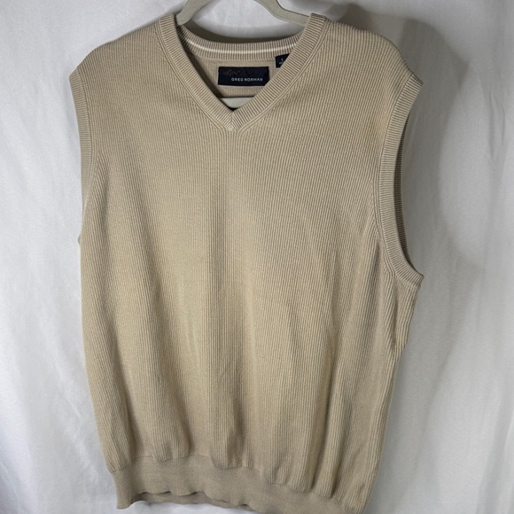 Greg Norman Collection Men's V-Neck Sweater Vest in Beige - Picture 1 of 4
